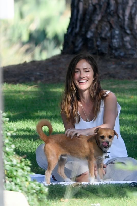 MINKA KELLY with Her Dog at a Park in Beverly Hills 07/17/2018