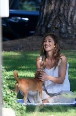 MINKA KELLY with Her Dog at a Park in Beverly Hills 07/17/2018