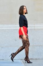 OLIVIA CULPO in Fishnet Tights and Red Shorts at a Photoshoot in New York 07/24/2018