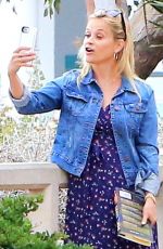 REESE WITHERSPOON in Denim Jacket Out in Santa Monica 07/26/2018