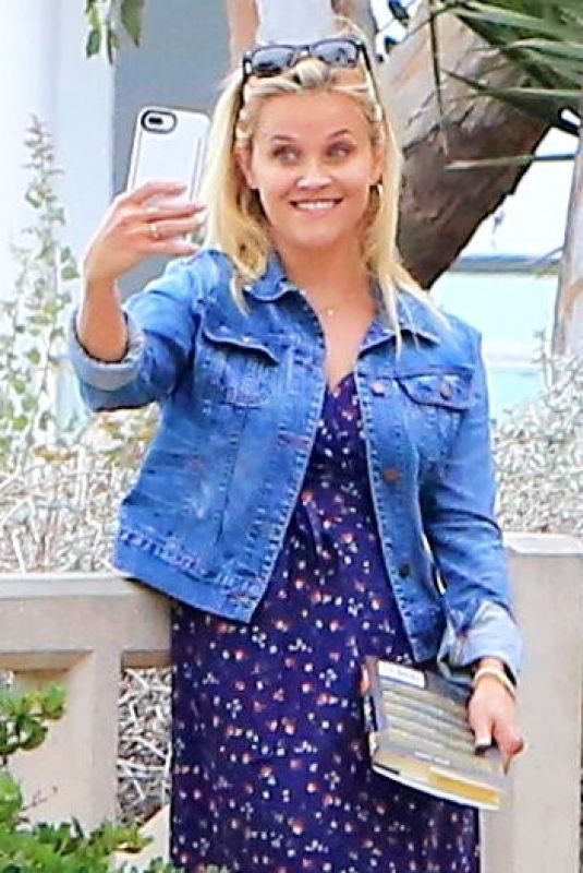 REESE WITHERSPOON in Denim Jacket Out in Santa Monica 07/26/2018