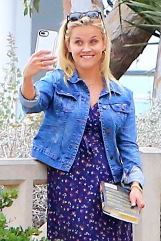 REESE WITHERSPOON in Denim Jacket Out in Santa Monica 07/26/2018