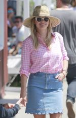 REESE WITHERSPOON in Denim Skirt Out in Brentwood 07/19/2018