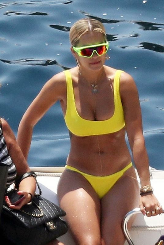 RITA ORA in Yellow Bikini in French Riviera 07/03/2018