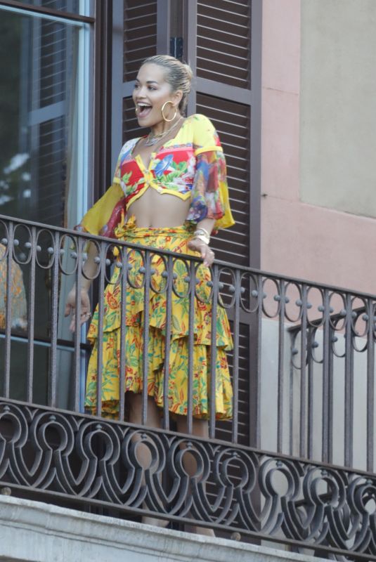 RITA ORA on the Balcony of Her Hotel in Barcelona 07/20/2018