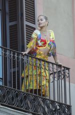 RITA ORA on the Balcony of Her Hotel in Barcelona 07/20/2018