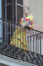 RITA ORA on the Balcony of Her Hotel in Barcelona 07/20/2018