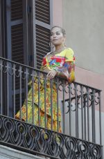 RITA ORA on the Balcony of Her Hotel in Barcelona 07/20/2018