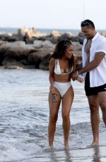 SARAH JANE CRAWFORD in Bikini and Joe Joyce on the Beach in Ibiza 07/01/2018