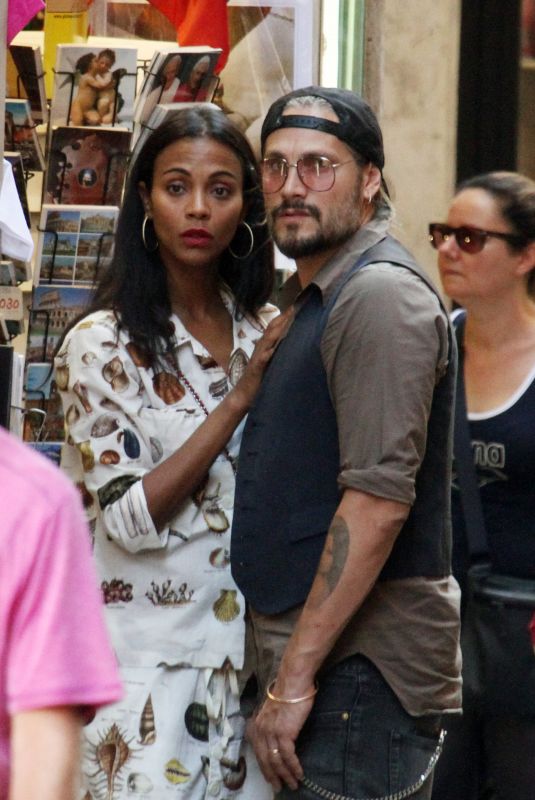 ZOE SALDANA and Marco Perego Out Shopping in Rome 07/13/2018