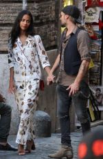 ZOE SALDANA and Marco Perego Out Shopping in Rome 07/13/2018