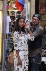 ZOE SALDANA and Marco Perego Out Shopping in Rome 07/13/2018