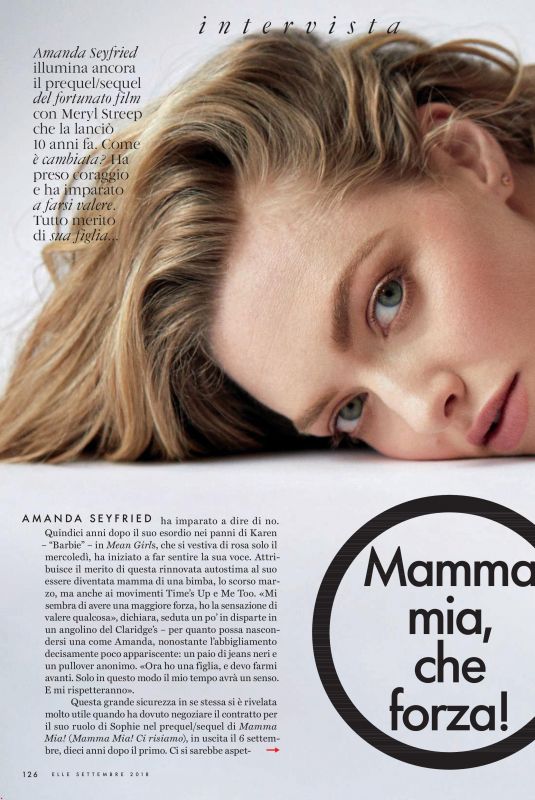 AMANDA SEYFRIED in Elle Magazine, Italy September 2018