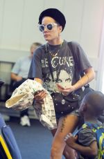 HALSEY in Denim Cutoff at JFK Airport in New York 08/23/2018