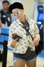 HALSEY in Denim Cutoff at JFK Airport in New York 08/23/2018