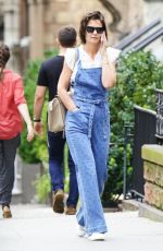 KATIE HOLMES in Denim Overalls Out in New York 08/13/2018