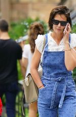 KATIE HOLMES in Denim Overalls Out in New York 08/13/2018