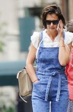 KATIE HOLMES in Denim Overalls Out in New York 08/13/2018
