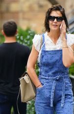 KATIE HOLMES in Denim Overalls Out in New York 08/13/2018