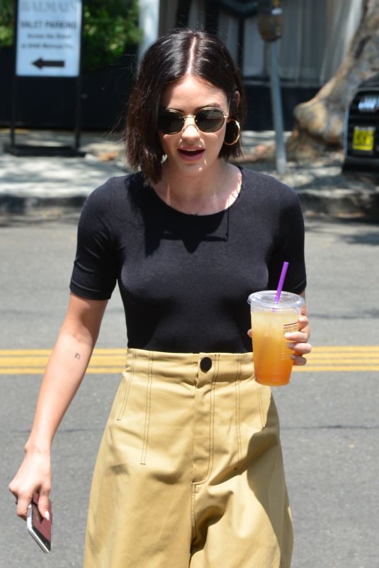 LUCY HALE Leaves Alfred’s Coffee in Los Angeles 08/17/2018