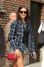 NINA DOBREV in Denim Shorts Leaves Late Show with Stephen Colbert in New York 08/08/2018