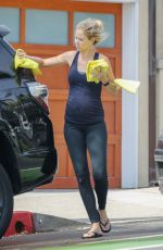 Pregnant KATHRYN BOYD Washing Her Car in Los Angeles 08/17/2018