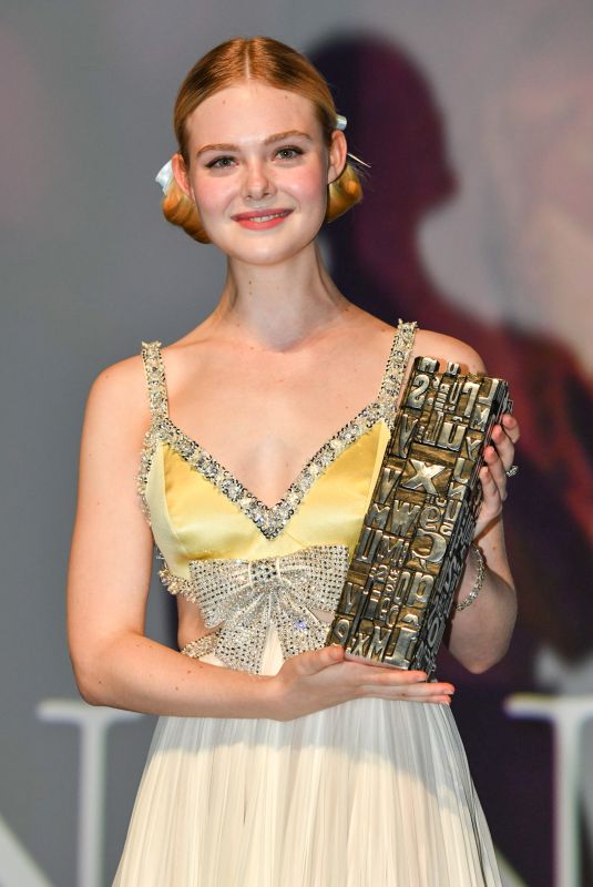 ELLE FANNING Receiving Deauville Talent Award at Deauville American Film Festival 09/02/2018