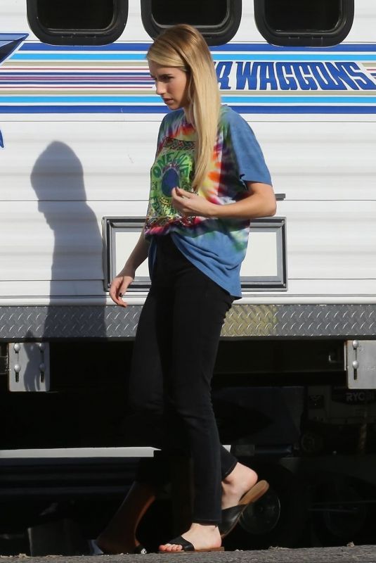EMMA ROBERTS on the Set of American Horror Story in Los Angeles 08/30/2018