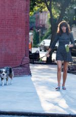 HELENA CHRISTENSEN Out with Her Dog in New York 09/03/2018
