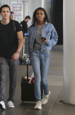 JASMINE TOOKES in Double Denim at LAX Airport in Los Angeles 09/24/2018