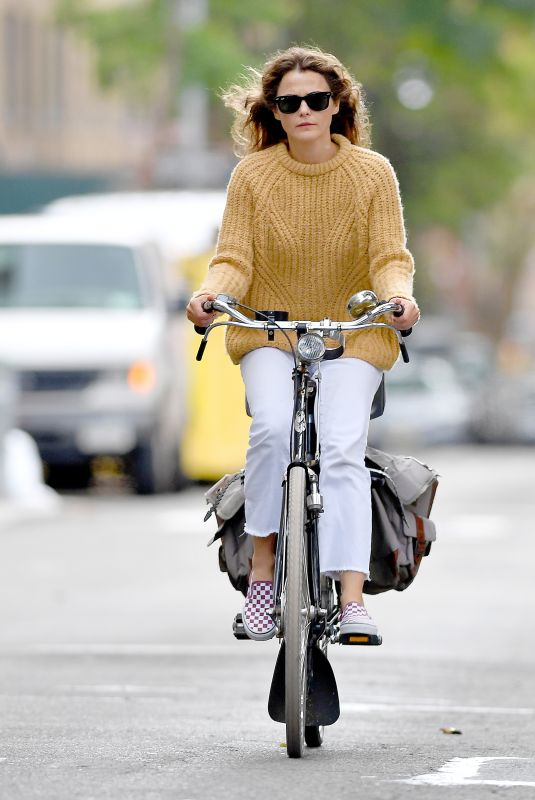 KERI RUSSELL Riding a Bike Out in New York 09/24/2018