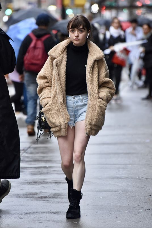 MAISIE WILLIAMS in Denim Shorts Oout in New York 09/10/2018
