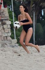 NINA DOBREV in Swimsuit Playing Beachvolley in Malibu 09/02/2018