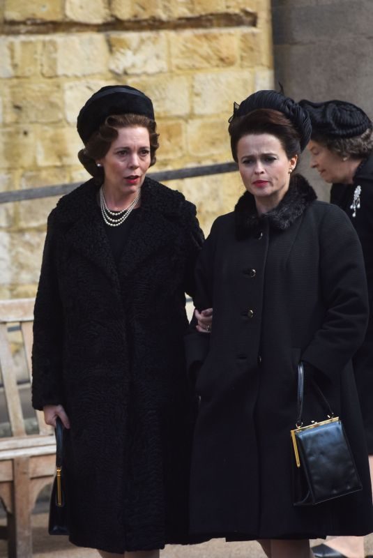 OLIVIA COLEMAN and HELENA BONHAM CARTER on the Set of The Crown in Wincester 09/18/2018