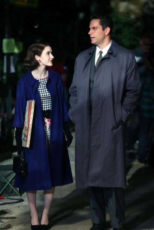 RACHEL BROSNAHAN and Zachary Levi on the Set of The Marvelous Mrs Maisel, Season 2 in New York 09/16/2018