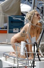RITA ORA in a Golden Bikini at a Yacht in Barcelona 07/19/2018
