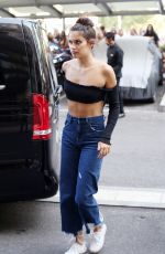 SARA SAMPAIO in Denim and Crop Top Out in Milan 09/23/2018