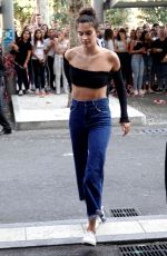 SARA SAMPAIO in Denim and Crop Top Out in Milan 09/23/2018