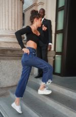 SARA SAMPAIO in Denim and Crop Top Out in Milan 09/23/2018