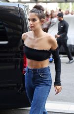 SARA SAMPAIO in Denim and Crop Top Out in Milan 09/23/2018