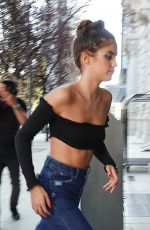 SARA SAMPAIO in Denim and Crop Top Out in Milan 09/23/2018