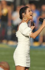 VANESSA HUDGENS Sings National Anthem at Rams vs Vikings Game 09/27/2018