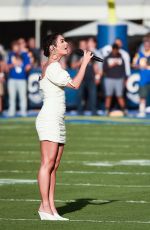 VANESSA HUDGENS Sings National Anthem at Rams vs Vikings Game 09/27/2018