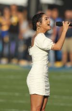 VANESSA HUDGENS Sings National Anthem at Rams vs Vikings Game 09/27/2018