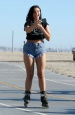 ALEXANDRA CANE in Denim Cut-off Rollerblading in Santa Monica 01/19/2018