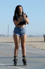 ALEXANDRA CANE in Denim Cut-off Rollerblading in Santa Monica 01/19/2018