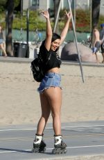 ALEXANDRA CANE in Denim Cut-off Rollerblading in Santa Monica 01/19/2018