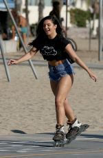 ALEXANDRA CANE in Denim Cut-off Rollerblading in Santa Monica 01/19/2018