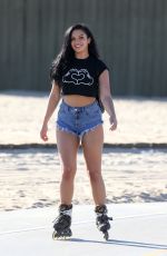 ALEXANDRA CANE in Denim Cut-off Rollerblading in Santa Monica 01/19/2018