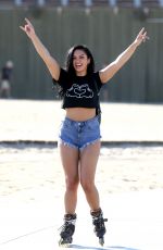 ALEXANDRA CANE in Denim Cut-off Rollerblading in Santa Monica 01/19/2018